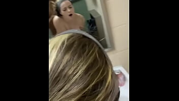 A charming young woman is forced into a public restroom for hair pulling and dirty talk