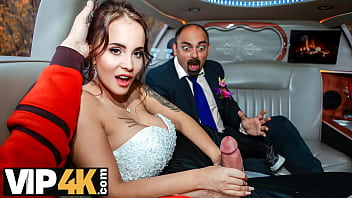 A random stranger gets lucky with a beautiful bride in a wedding limousine