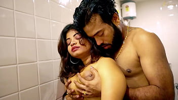 Desi babe bouncing and shaking in a hardcore bathroom encounter