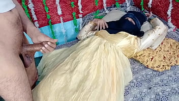 Desi bride in yellow dress enjoys intense sex with well-endowed Indian husband in a homemade video