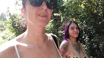 Latina amateur flaunts her natural tits at nudist beach